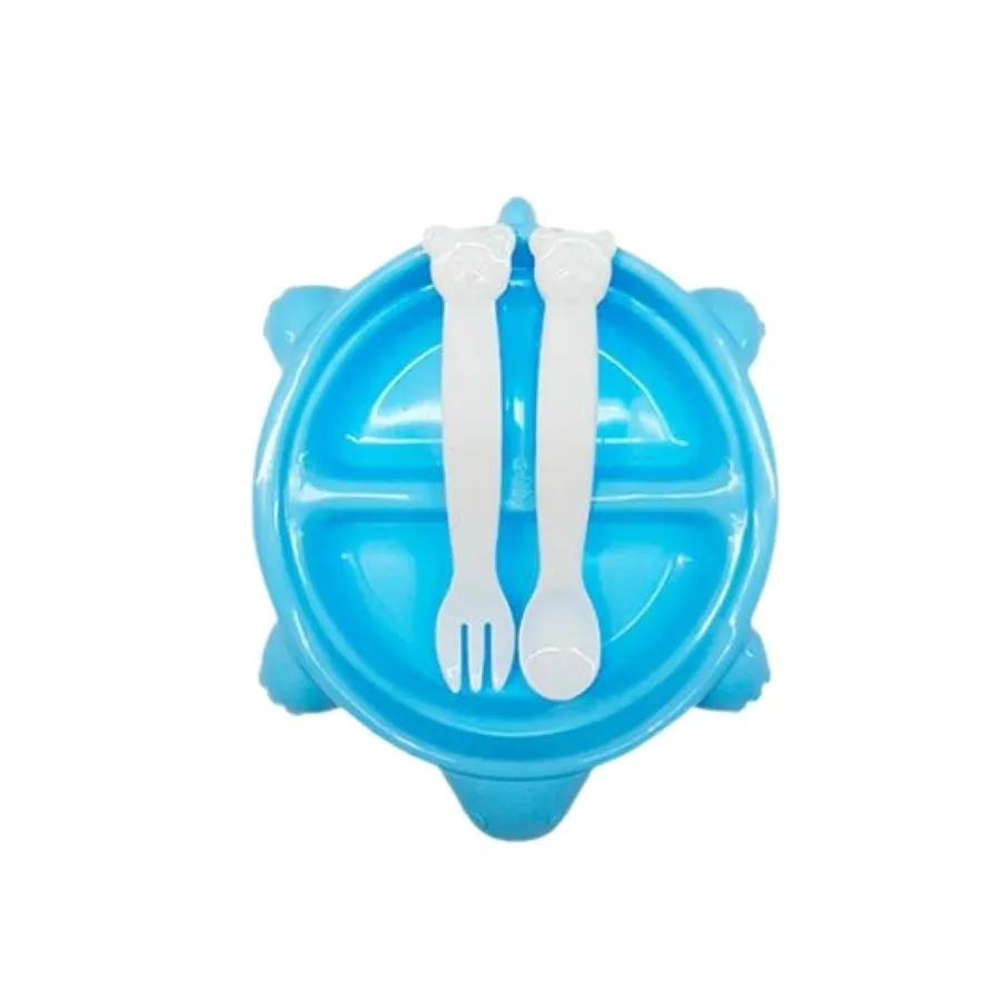Plato infantil plástico tortuga con cubiertos
