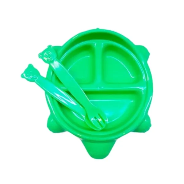 Plato infantil plástico tortuga con cubiertos