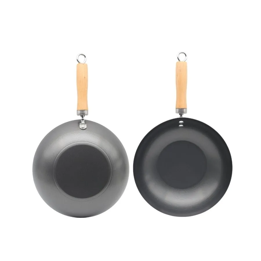 Wok antiadherente 35 cm con mango y asa de madera – NOUVELLE CUISINE