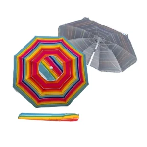 Sombrilla aluminizada rayada reclinable 1,80 m
