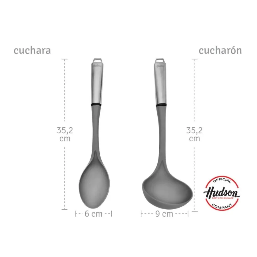 Set 6 utensilios gris mango acero - HUDSON