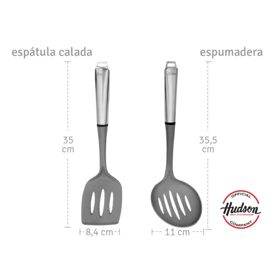 Set 6 utensilios gris mango acero - HUDSON