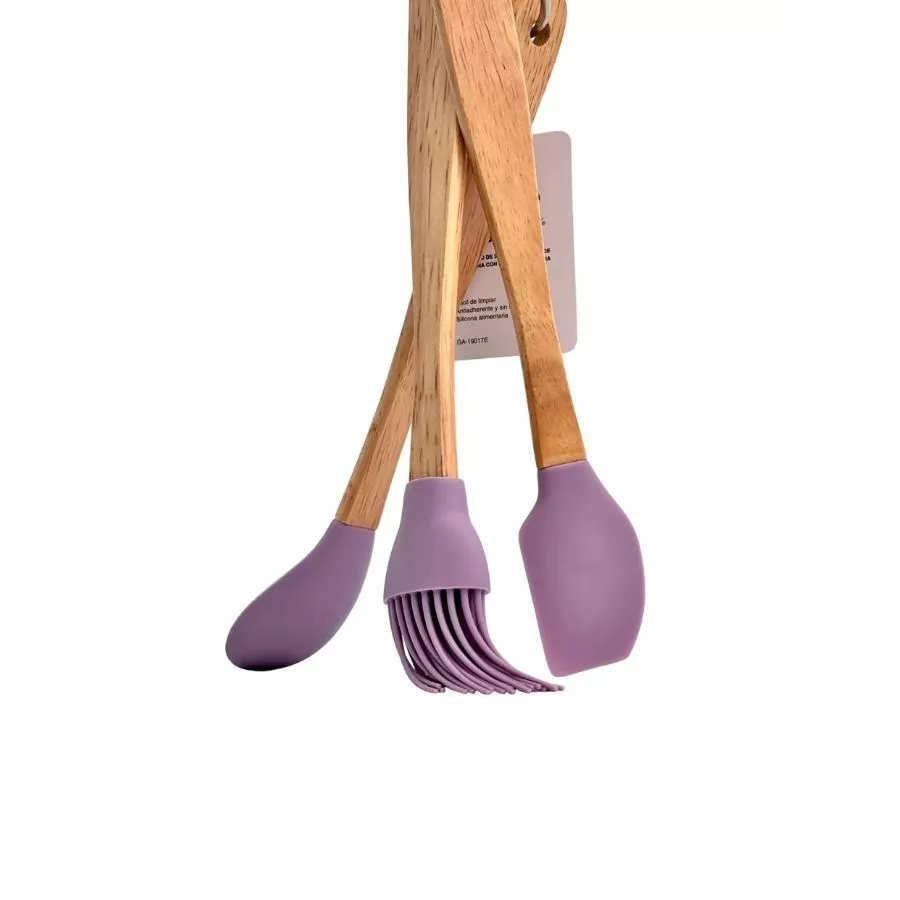 Set 3 utensilios silicona mango madera - OLÍMPICO