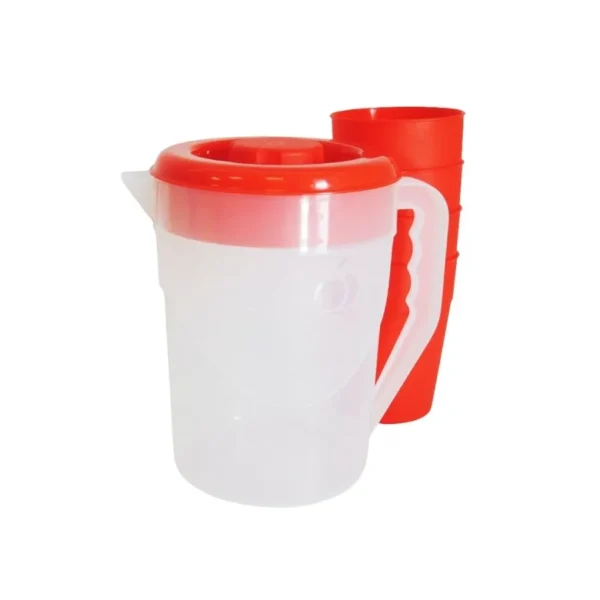 Set jarra de plástico 2,25 L con tapa + 4 vasos – CEPLAST