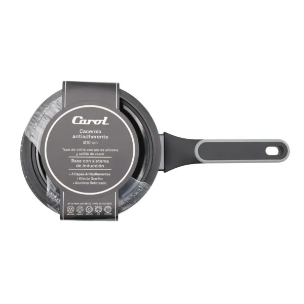 Cacerola antiadherente Granito negra 16 cm – CAROL