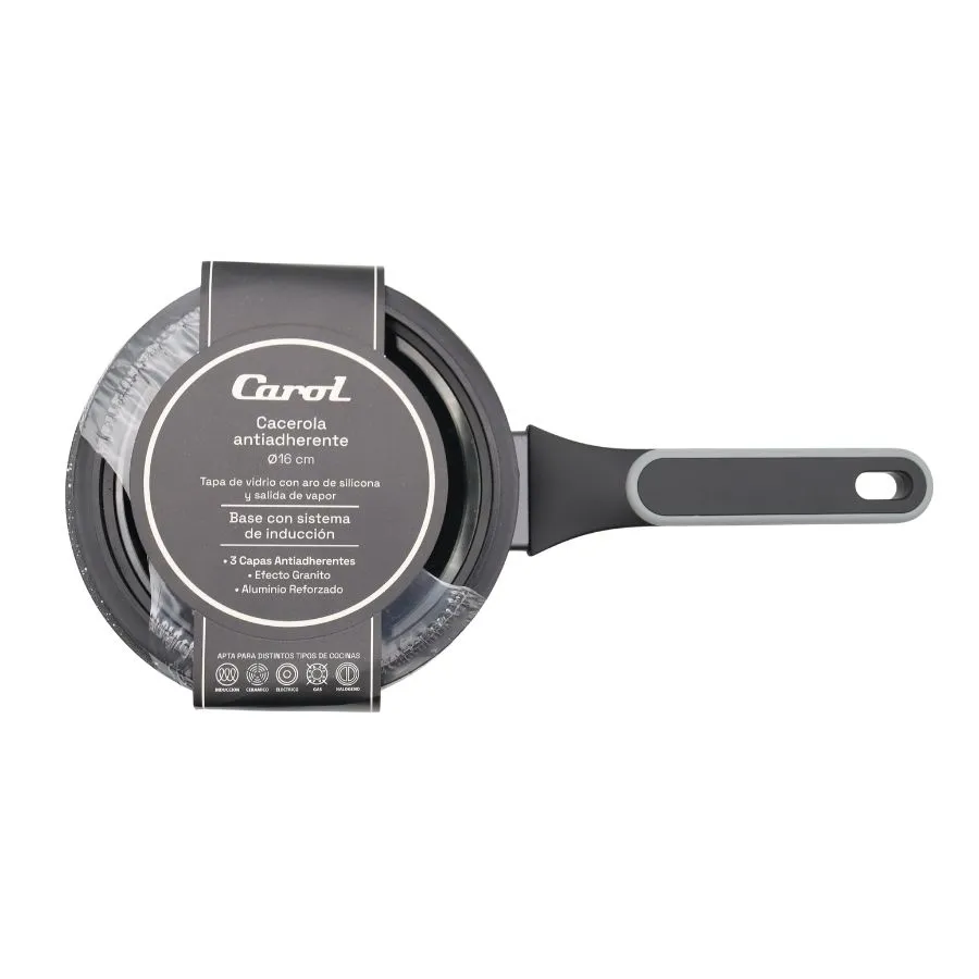 Cacerola antiadherente Granito negra 16 cm – CAROL