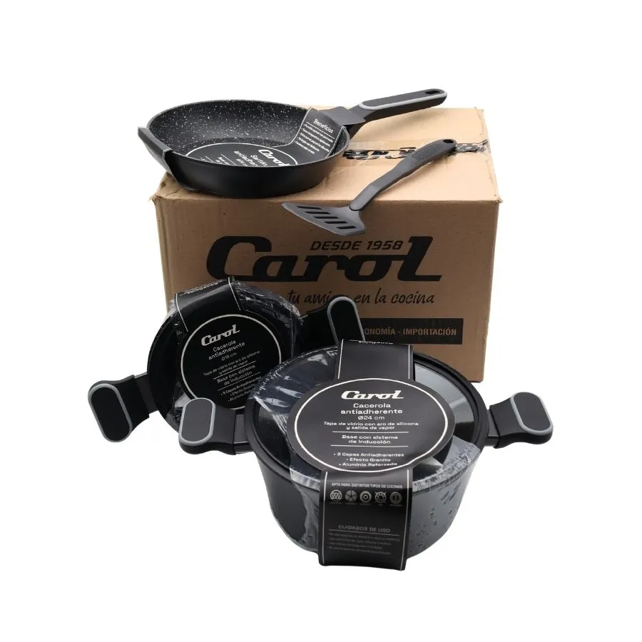 Batería de cocina antiadherente 6 piezas granito apta inducción – CAROL