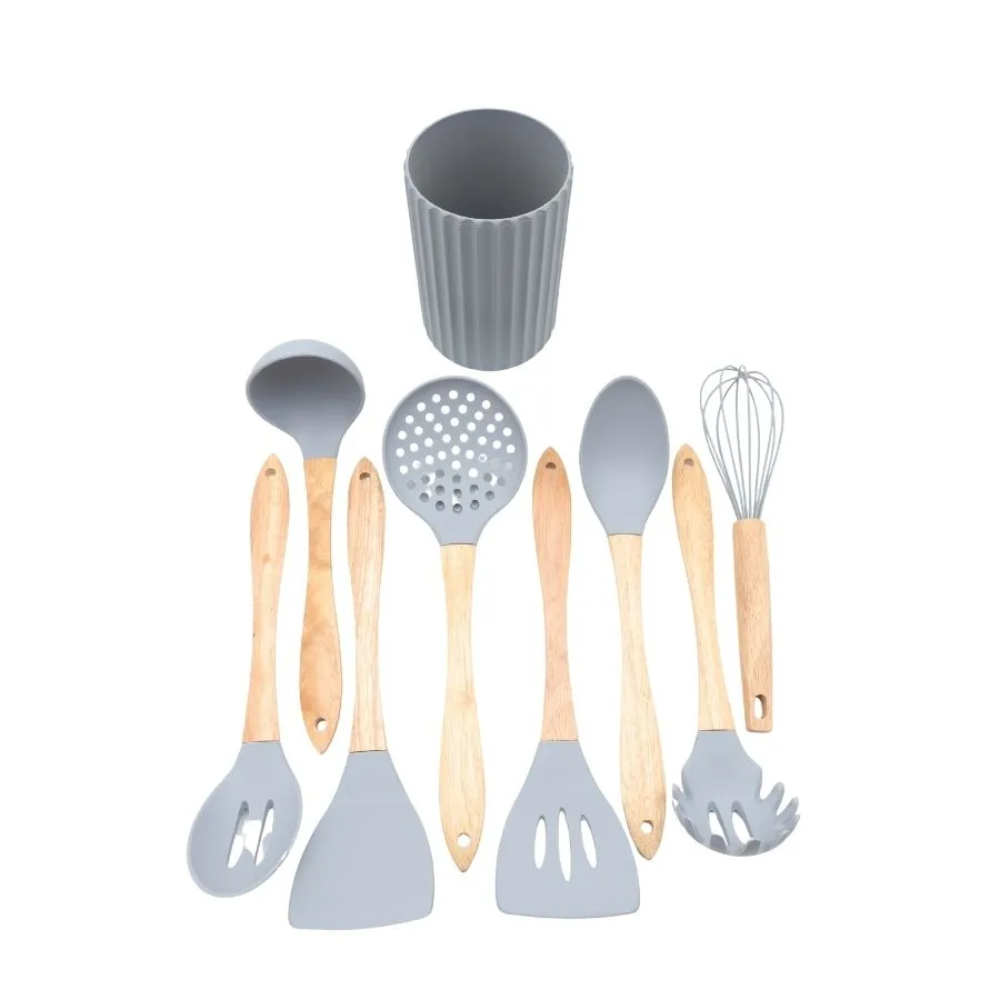 SET 9 UTENSILLO SILIC/BAMBO + BASE KROL (NE/GR/TI)