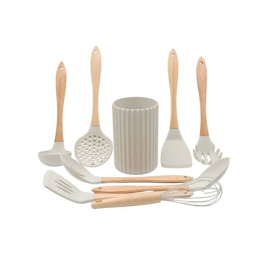 SET 9 UTENSILLO SILIC/BAMBO + BASE KROL (NE/GR/TI)