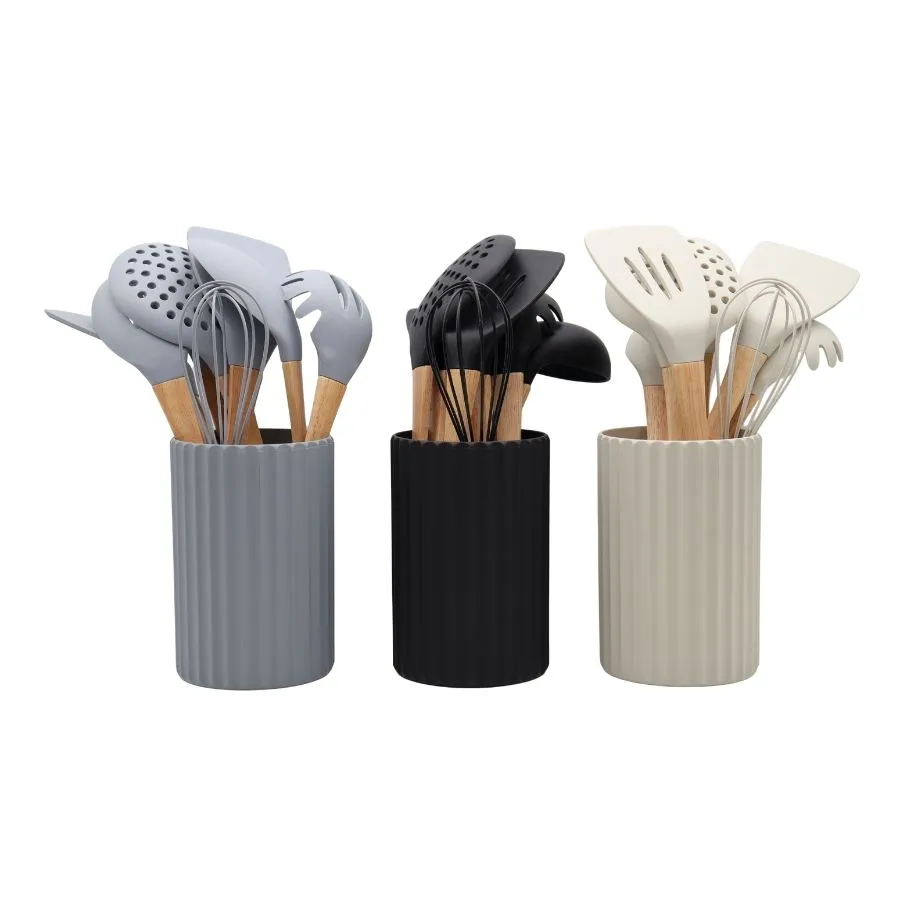 SET 9 UTENSILLO SILIC/BAMBO + BASE KROL (NE/GR/TI)