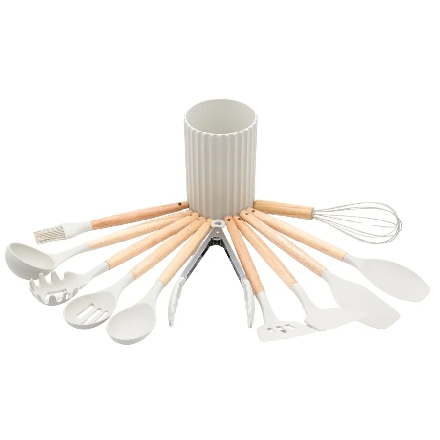 SET 12 UTENSILLO SILIC/BAMBO + BASE KROL (NE/GR/TI)