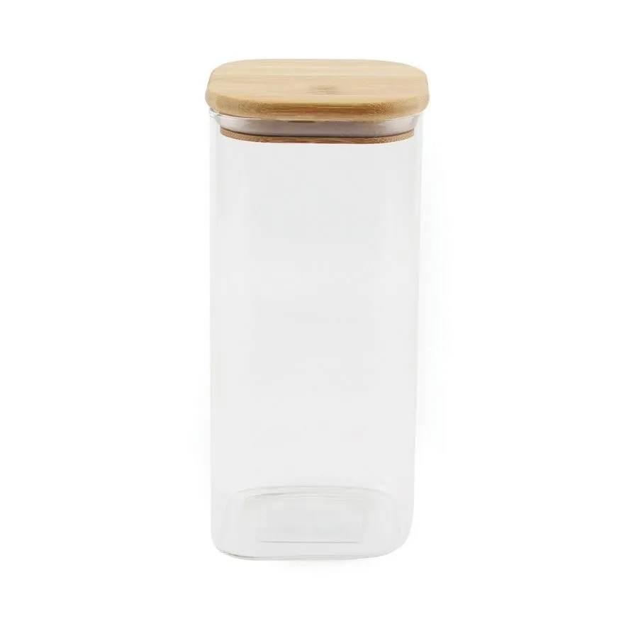 Frasco vidrio cuadrado tapa bambú 22 cm – CAROL