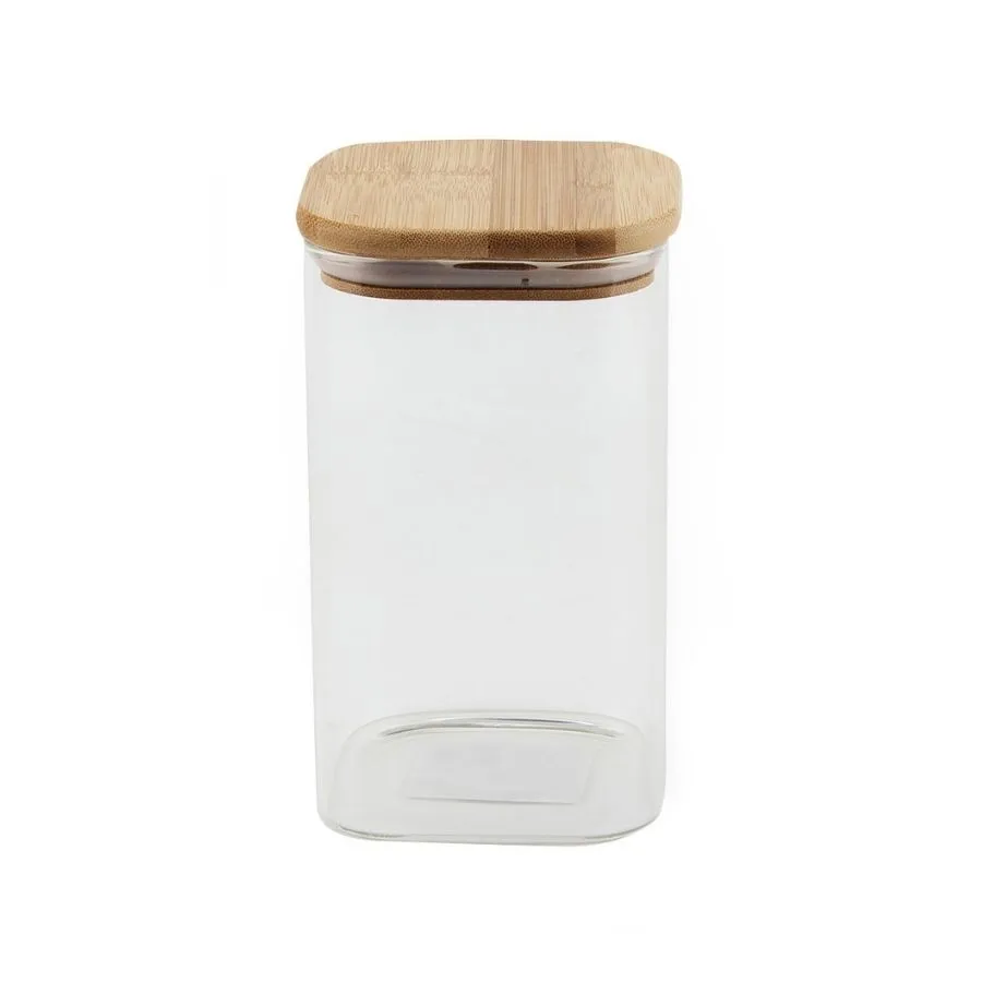 Frasco vidrio cuadrado tapa bambú 17 cm - CAROL