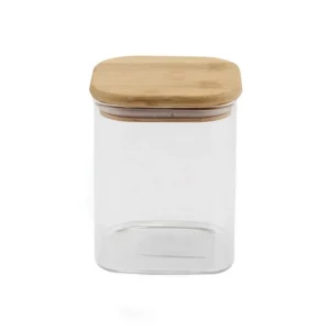 Frasco vidrio cuadrado tapa bambú 12,5 cm – CAROL