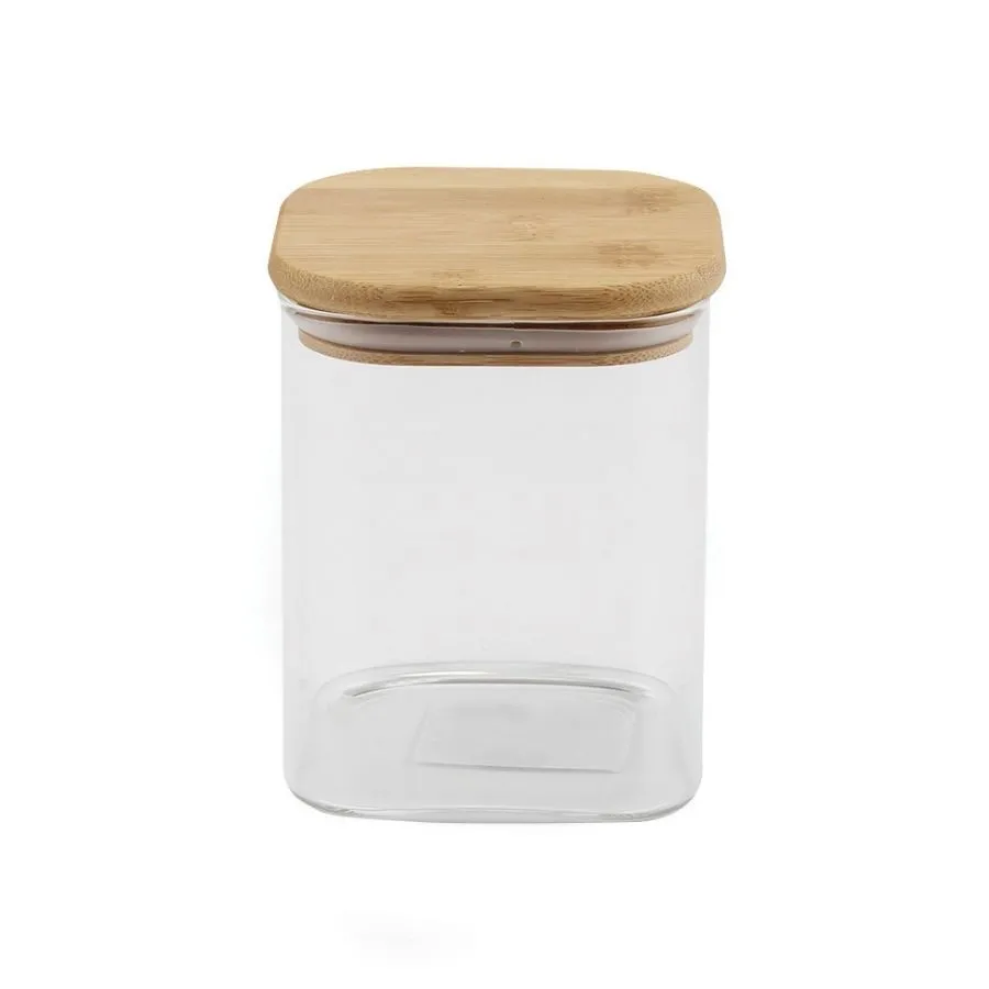Frasco vidrio cuadrado tapa bambú 12,5 cm – CAROL