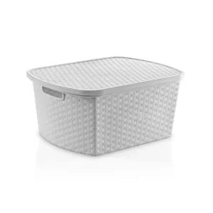 Caja plástica Ratán 15 L blanca con tapa – STAR COMPANY