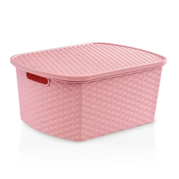 Caja plástica Ratán 15 L rosa con tapa – STAR COMPANY