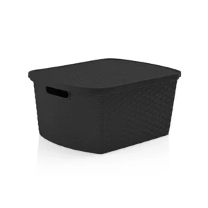 Caja plástica Ratán 25 L negra con tapa – STAR COMPANY