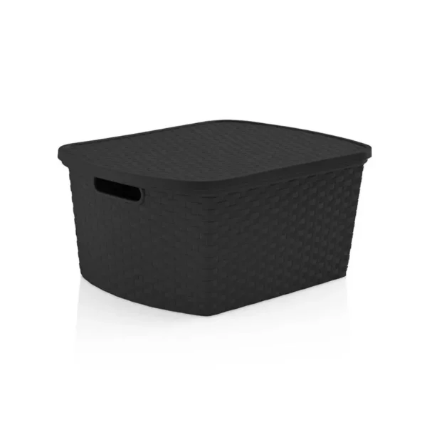 Caja plástica Ratán 25 L negra con tapa – STAR COMPANY