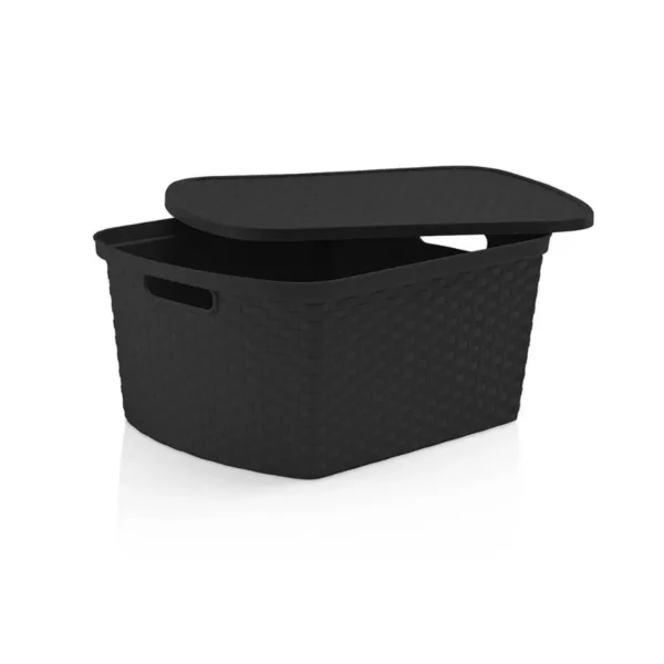 Caja plástica Ratán 15 L negra con tapa – STAR COMPANY