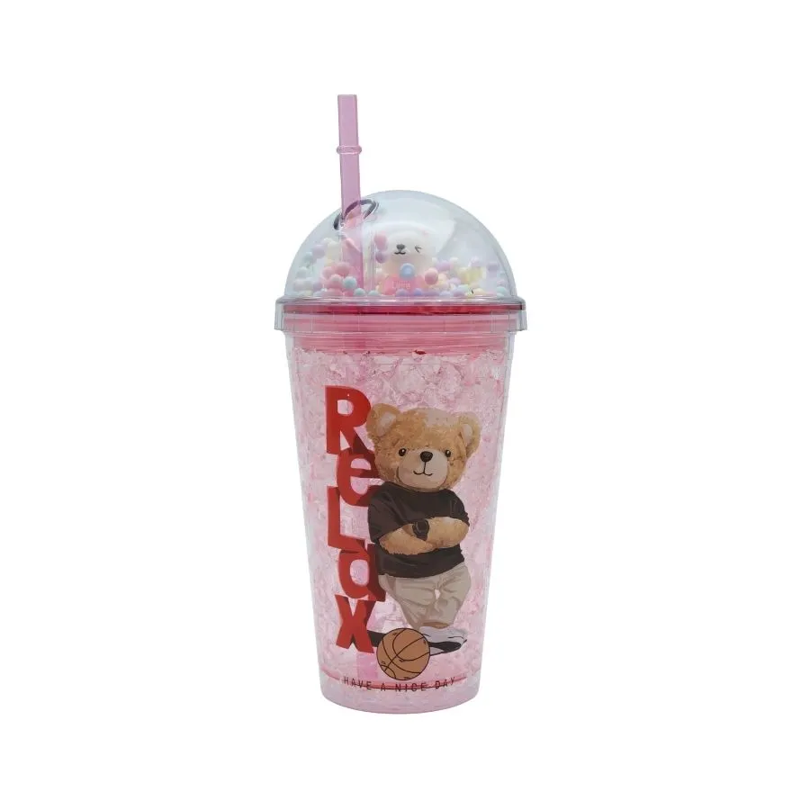 VASO ACRIL DOBLE "FROZEN" c/SORB ROSA