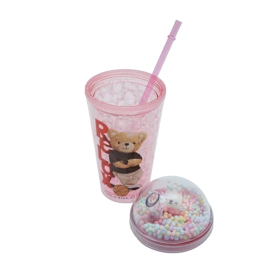 VASO ACRIL DOBLE "FROZEN" c/SORB ROSA