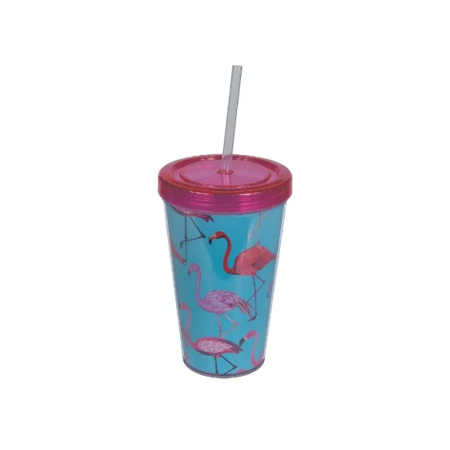 VASO ACRIL DOBLE "SAO" c/SORBETE FLAMINGO