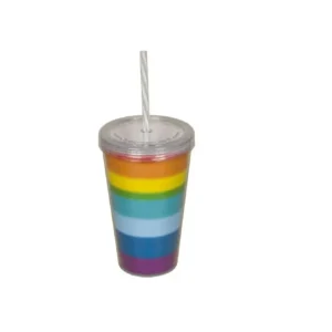 VASO ACRIL DOBLE "SAO" c/SORBETE ARCOIRIS