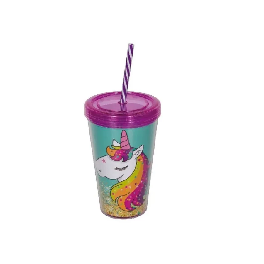 VASO ACRIL DOBLE "SAO" c/SORBETE UNICORNIO