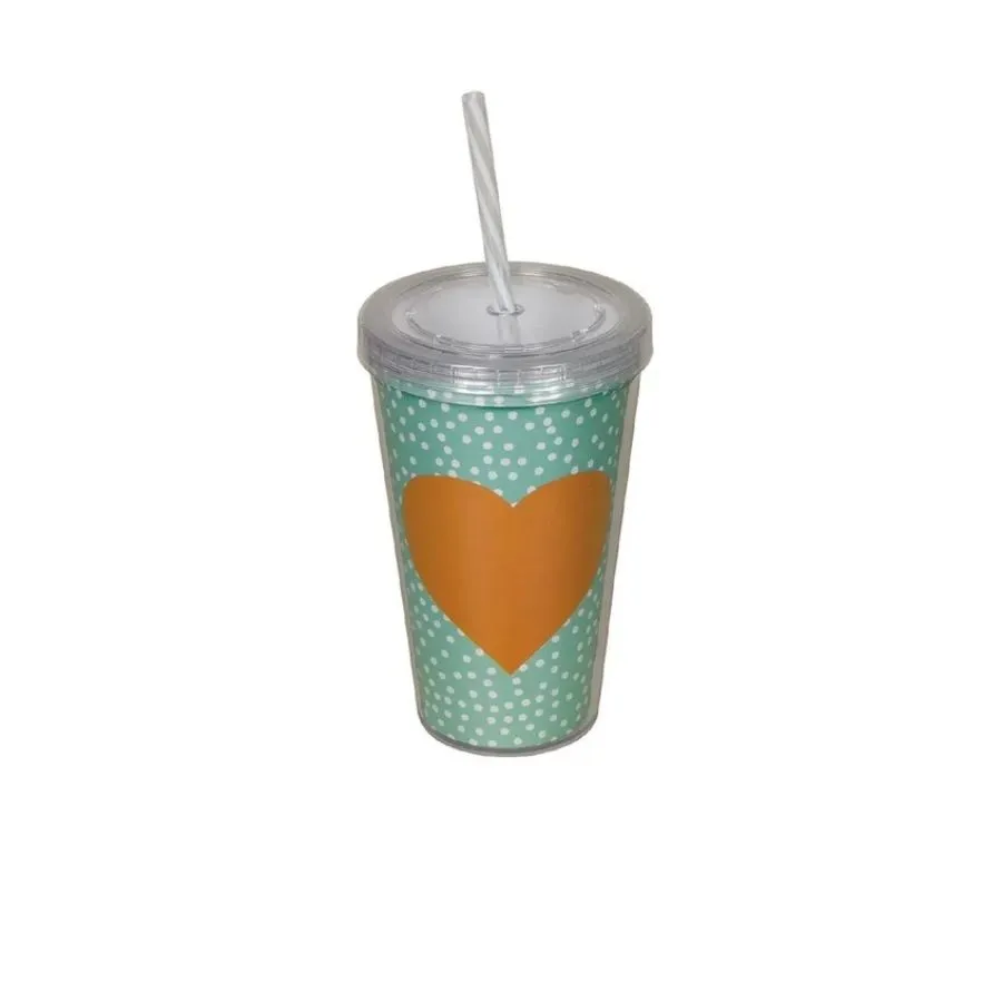 Vaso acrílico doble con sorbete Corazones – SAO LEOPOLDO