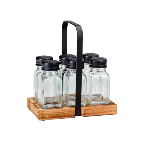 Especiero vidrio x 6 con base madera – THE KITCHEN
