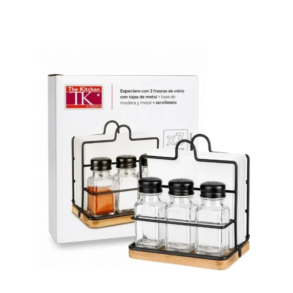 Especiero vidrio x 3 con servidor madera – THE KITCHEN