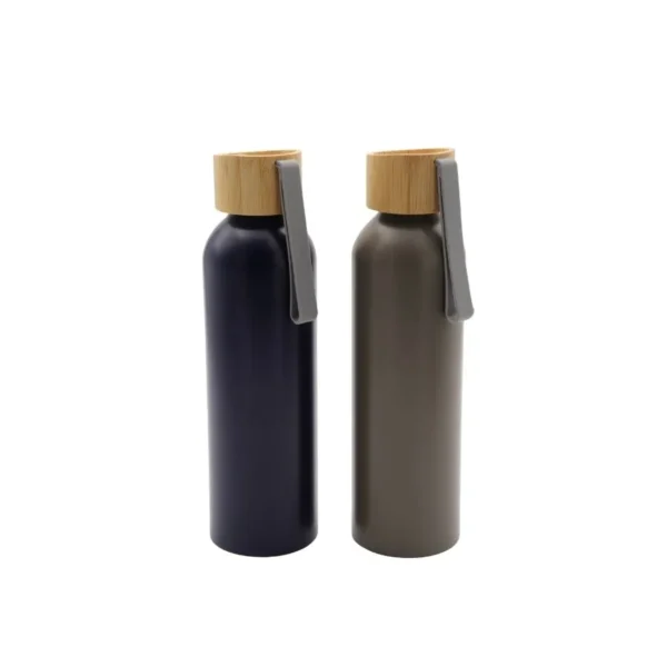 Botella de aluminio 650 cc con tapa bambú
