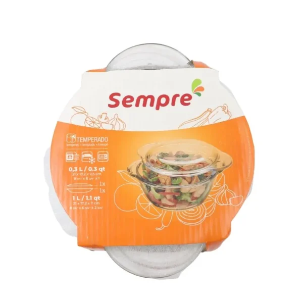 Cacerola de vidrio redonda con tapa 1 L – SEMPRE