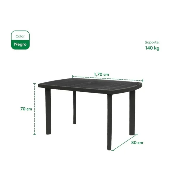 Mesa Maldiva negra 170 x 80 cm – GARDENLIFE