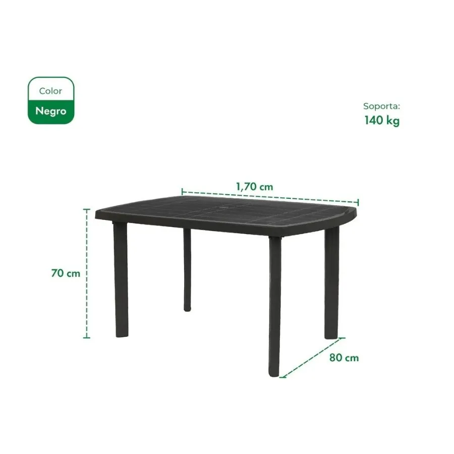 Mesa Maldiva negra 170 x 80 cm – GARDENLIFE