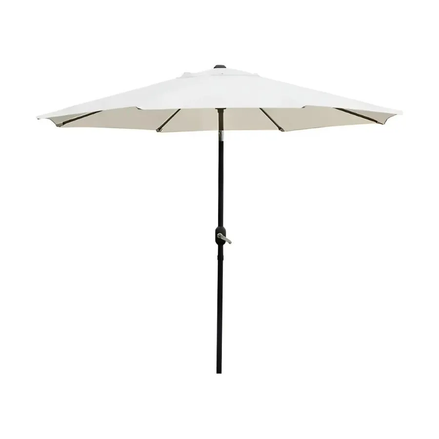 Sombrilla grande de tela 3 m con manivela azul y beige