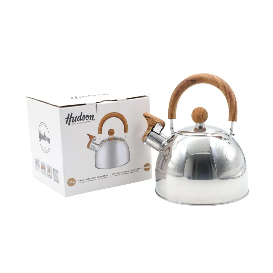 Pava acero silbadora mango simil madera 1,5 L – HUDSON