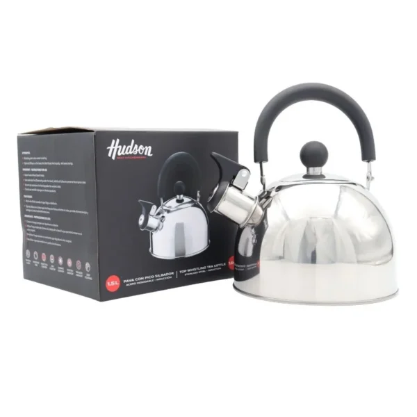 Pava acero silbadora mango negro 1,5 L – HUDSON