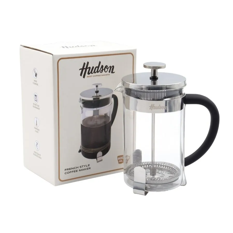 Cafetera de vidrio con émbolo 600 ml plata – HUDSON