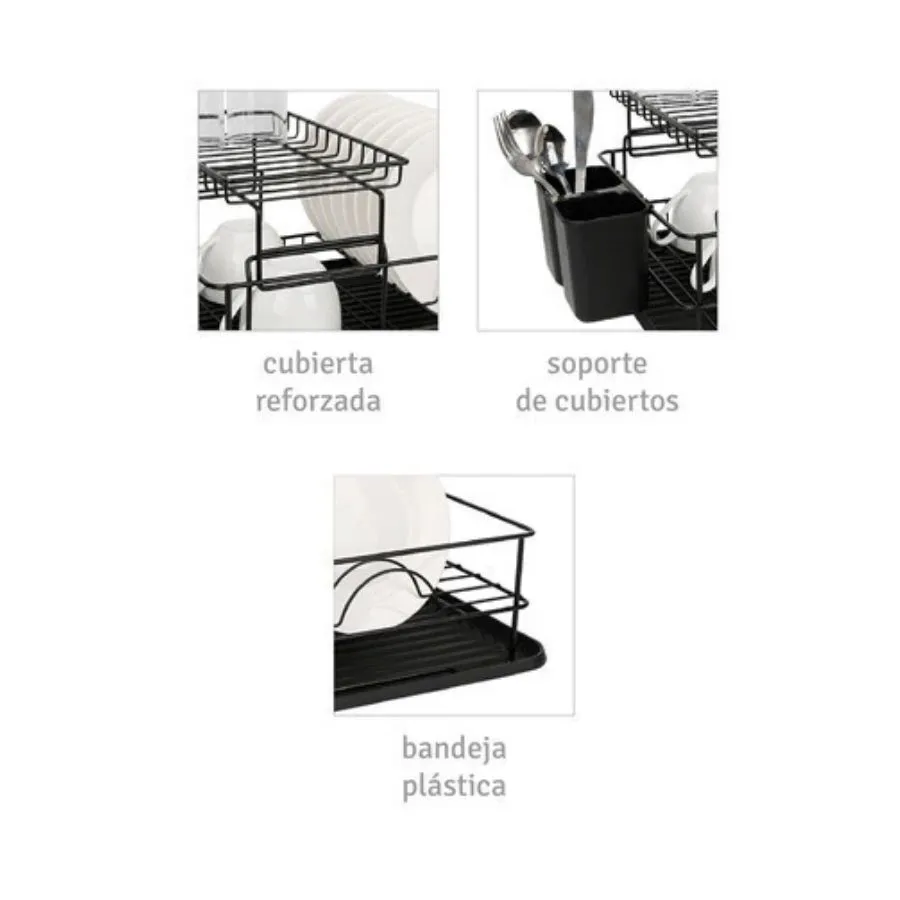 Escurridor metal 2 pisos horizontal negro - HUDSON