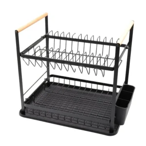 Escurridor metal 2 pisos negro con madera – HUDSON