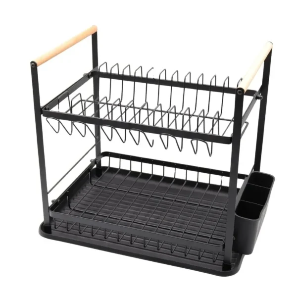 Escurridor metal 2 pisos negro con madera – HUDSON