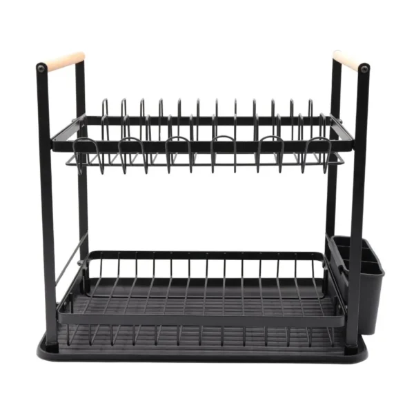 Escurridor metal 2 pisos negro con madera – HUDSON