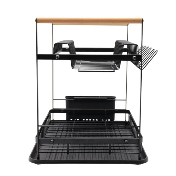 Escurridor metal 2 pisos negro con madera – HUDSON