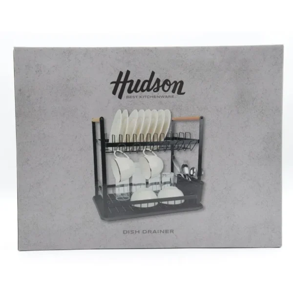 Escurridor metal 2 pisos negro con madera – HUDSON