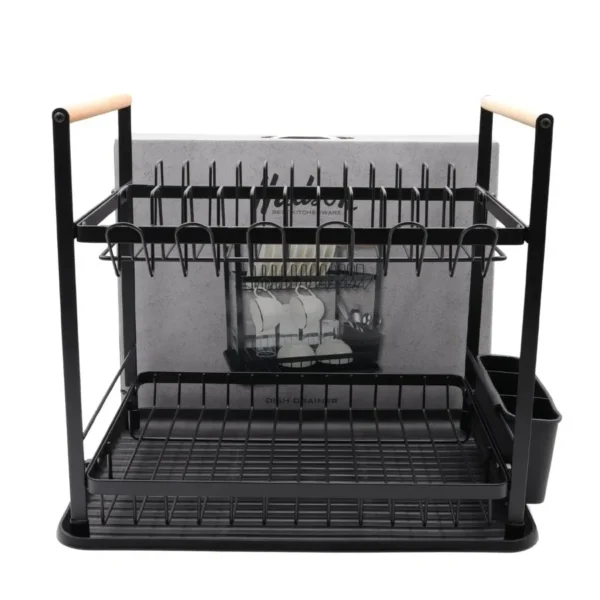 Escurridor metal 2 pisos negro con madera – HUDSON