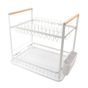 Escurridor metal 2 pisos blanco con madera – HUDSON