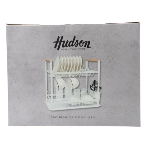 Escurridor metal 2 pisos blanco con madera – HUDSON