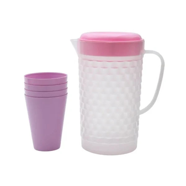 Set jarra de plástico Panal 1,6 L con tapa + 4 vasos